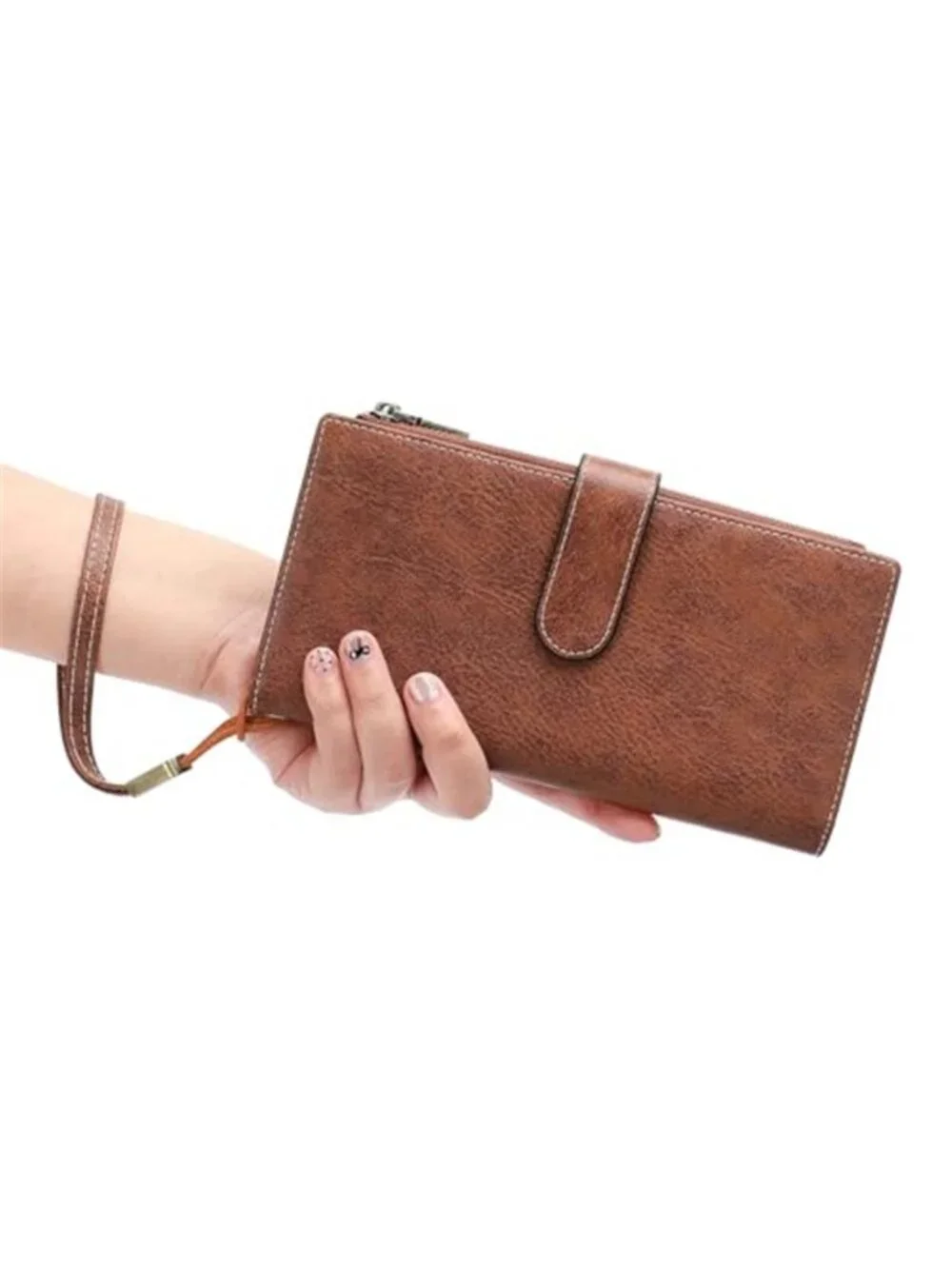 Womens RFID Wristlet Wallet Large Capacity Vegan Leather Card Holder Brown